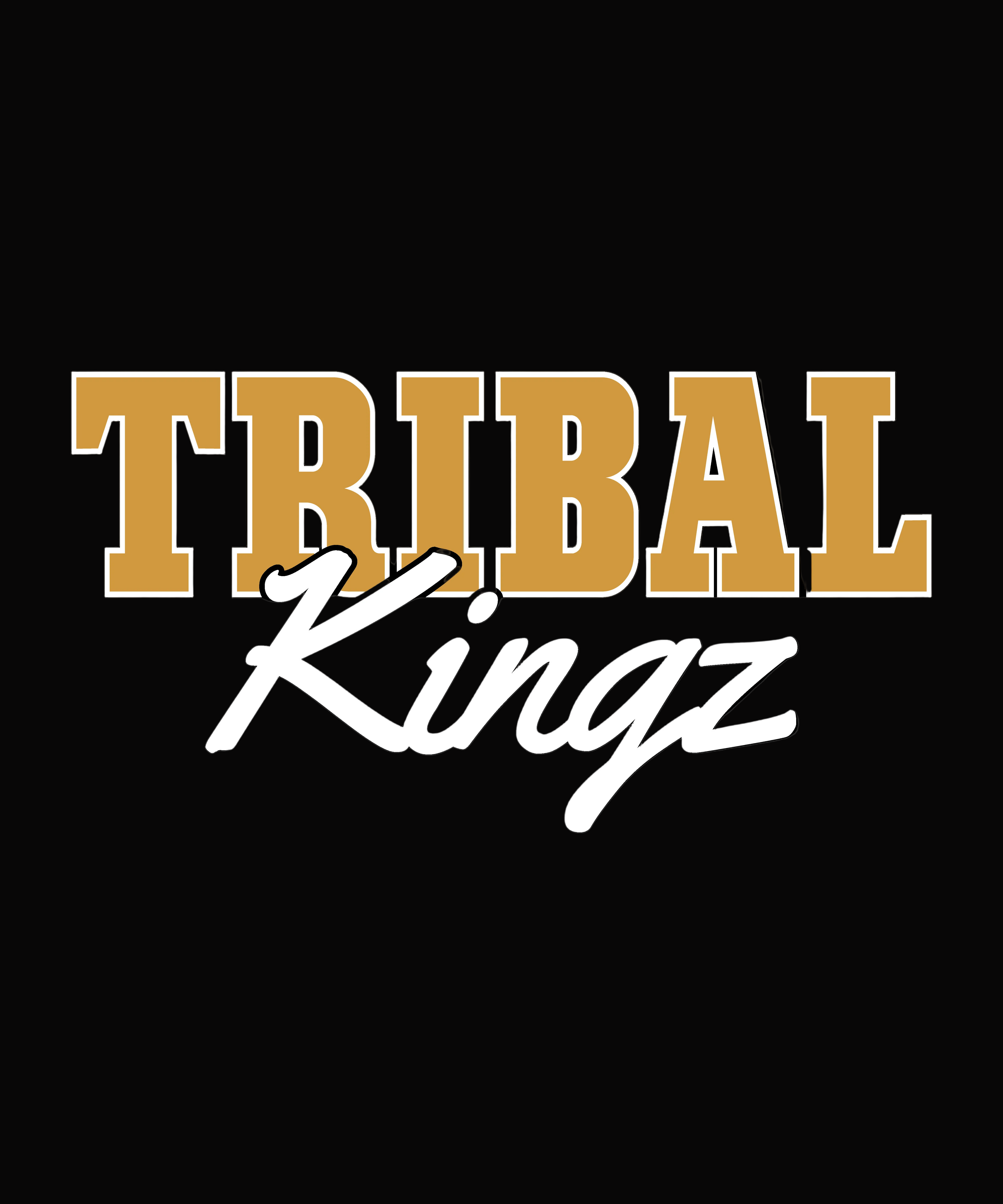 Logo with 'Tribal Kingz' text in gold and white on a black background